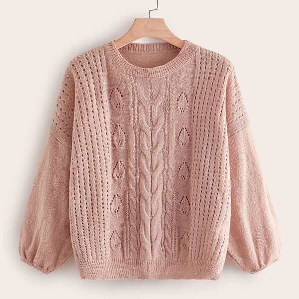 

Plus Drop Shoulder Solid Sweater, Pink pastel