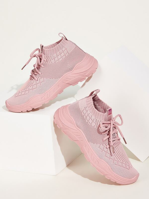 

Lace-up Front Knit Trainers, Pink