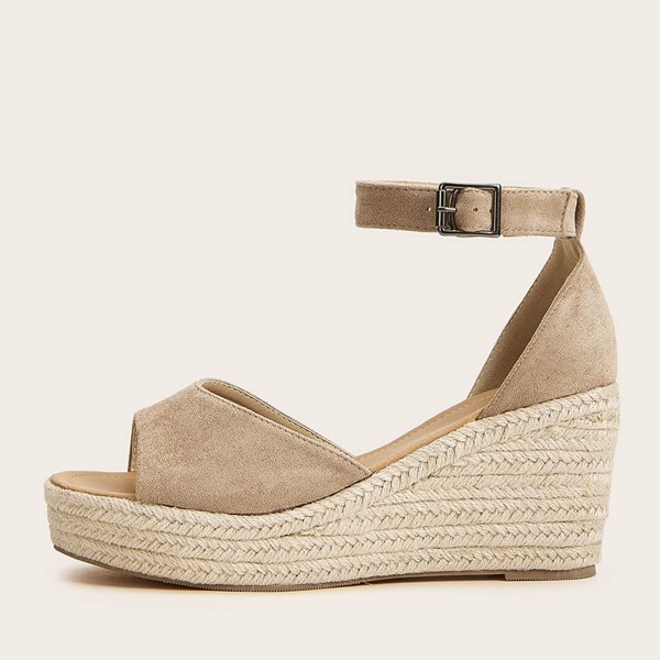 

Ankle Strap Suede Espadrille Wedges, Beige
