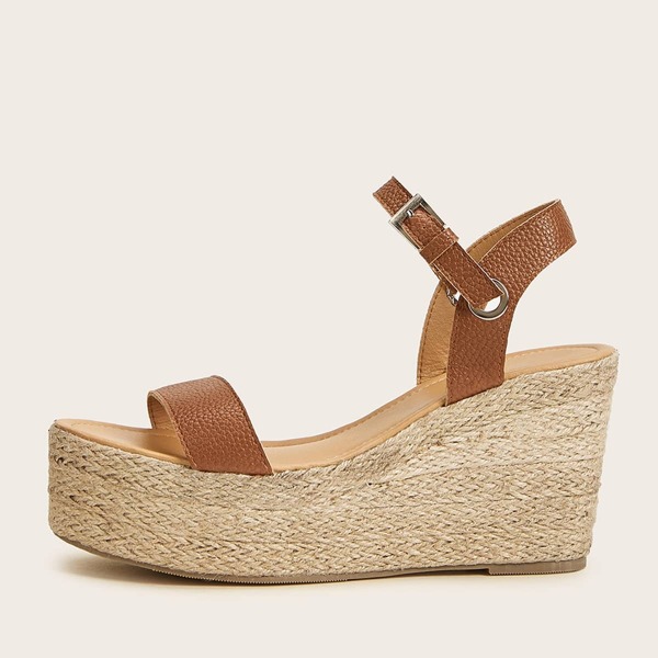 

Open Toe Buckle Strap Espadrille Wedges