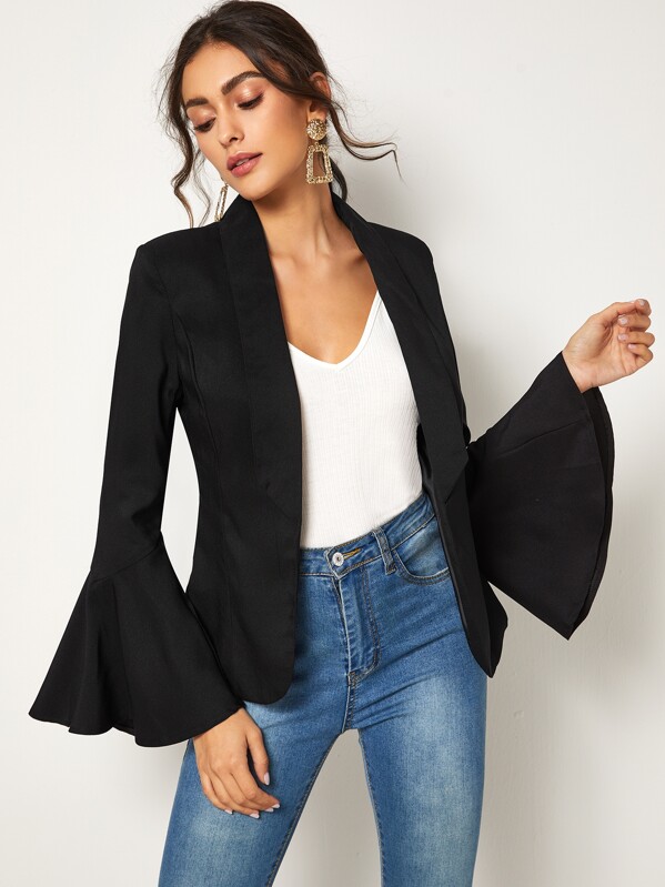 

Flounce Sleeve Shawl Collar Blazer, Black, Carol A