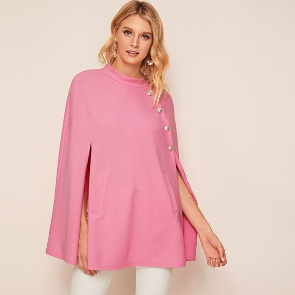 

Side Split Button Through Stand Collar Cape Coat