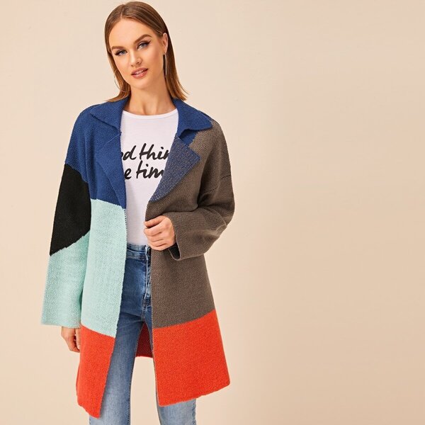 

Cut And Sew Panel Drop Shoulder Cardigan, Multicolor