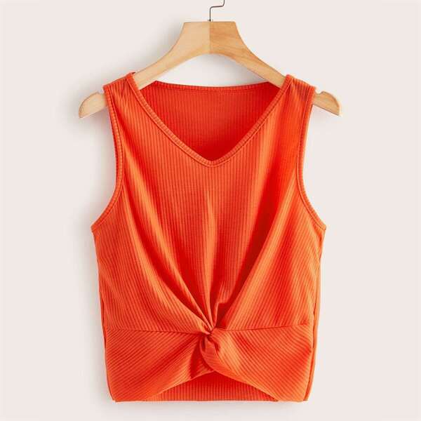 

Neon Orange Twist Hem Tank Top