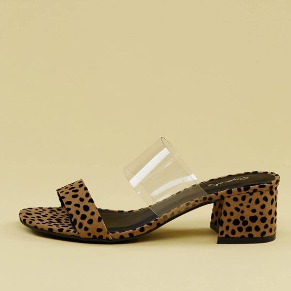 

Open Toe PVC Double Band Tiger Block Heel Sandals, Multicolor