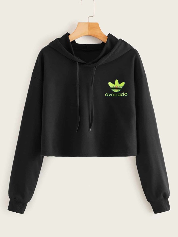 

Letter Graphic Drawstring Hooded Sweatshirt, Black