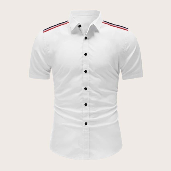 

Men Striped Tape Button Through Shirt