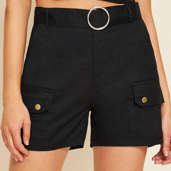 

Pocket Side Belted Cargo Shorts, Black