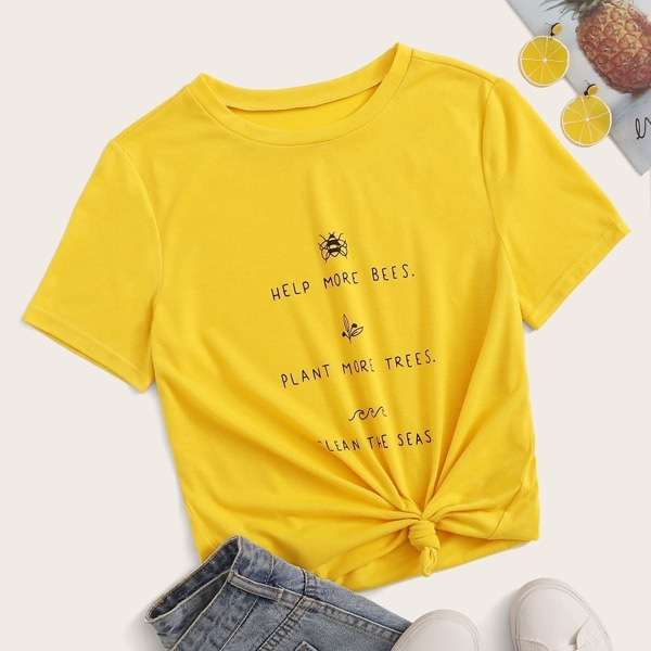 

Letter & Bee Print Tee, Yellow