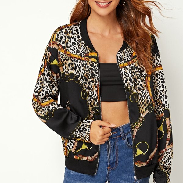 

Leopard Chain Print Bomber Jacket