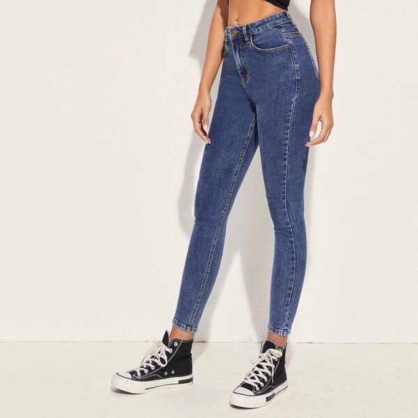 

Button Front Skinny Jeans, Dark wash medium wash