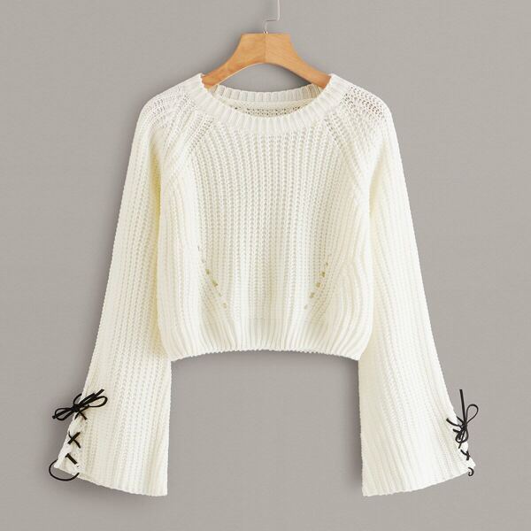 

Lace Up Sleeve Drop Shoulder Sweater