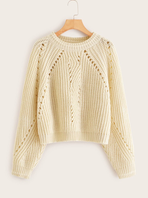 

Solid Round Neck Sweater, Beige