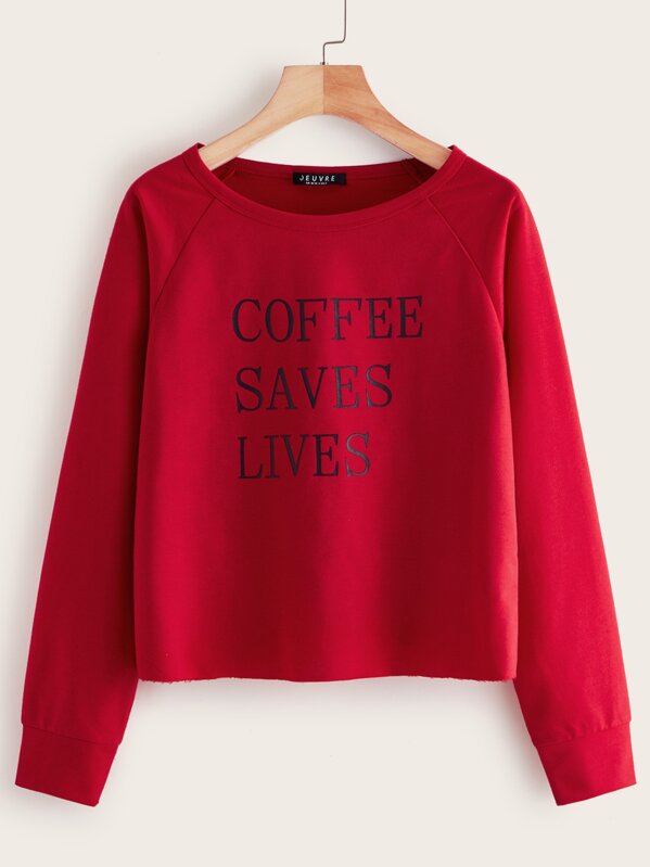 

Slogan Graphic Raglan Sleeve Sweatshirt, Red