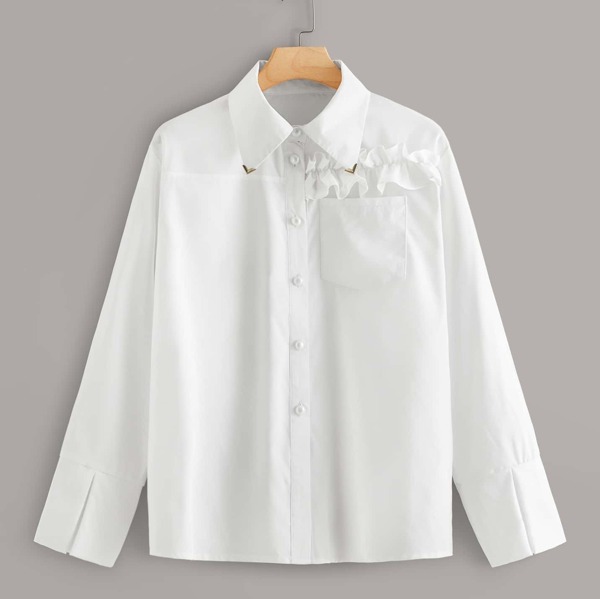 

Plus Frill Detail Button Through Blouse, White