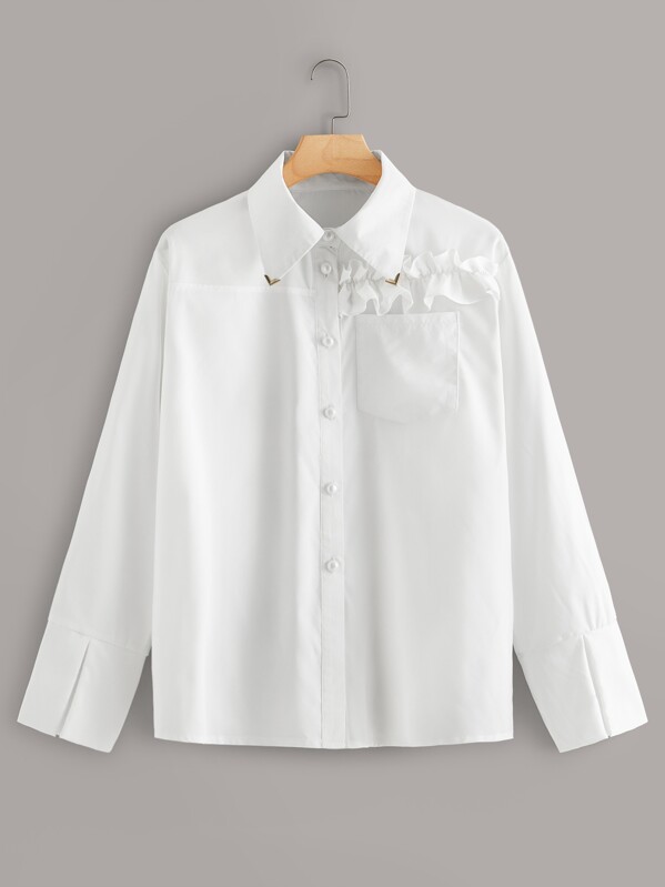 

Plus Frill Detail Button Through Blouse, White