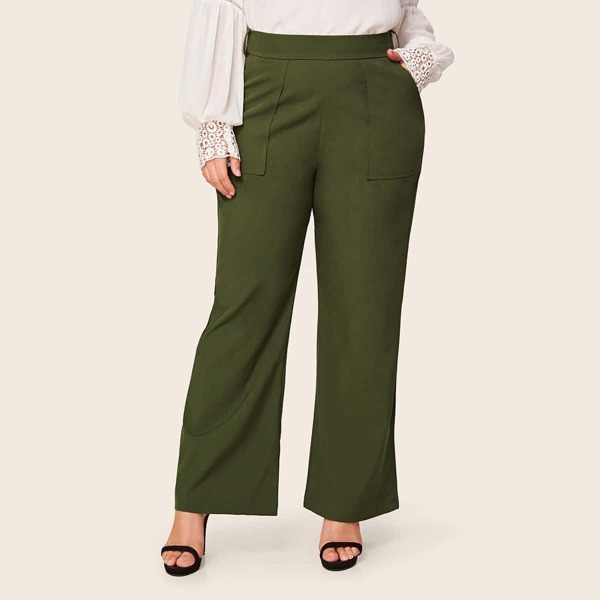 

Plus Solid Straight Leg Pants, Army green