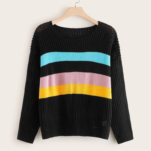 

Plus Color-block Drop Shoulder Sweater, Multicolor