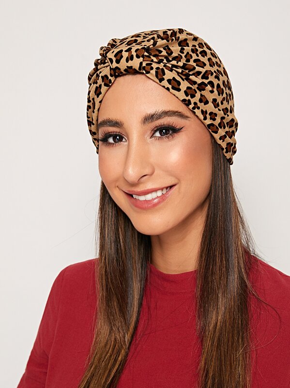 

Leopard Pattern Turban Hat, Multicolor