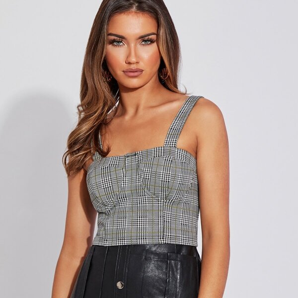 

Checked Bustier Top, Grey