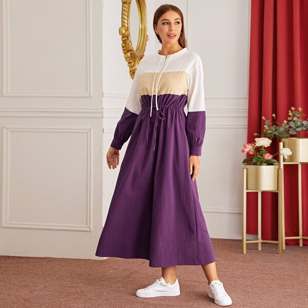 

Cut And Sew Drawstring Waist A-line Dress, Purple