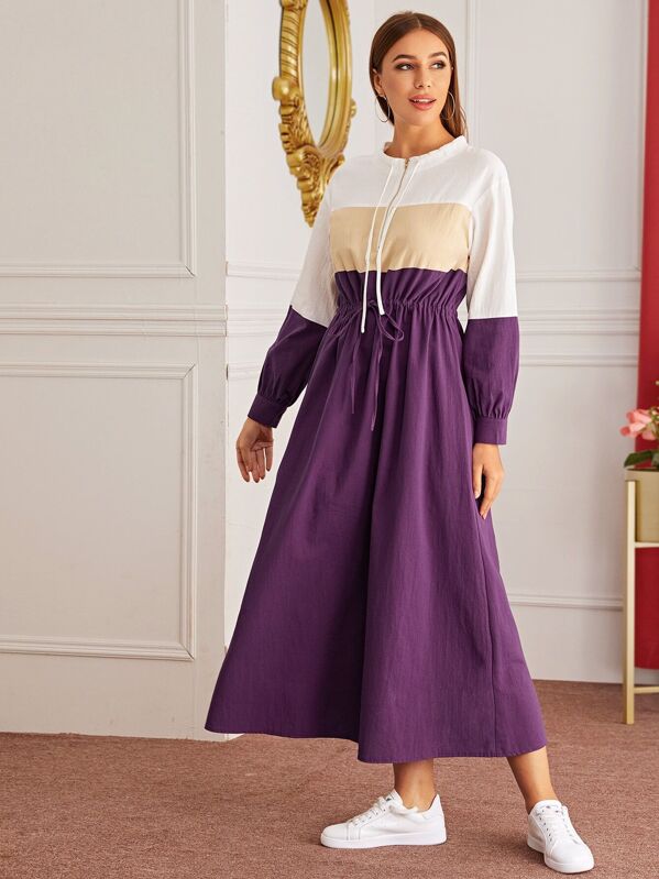 

Cut And Sew Drawstring Waist A-line Dress, Purple, Hanna