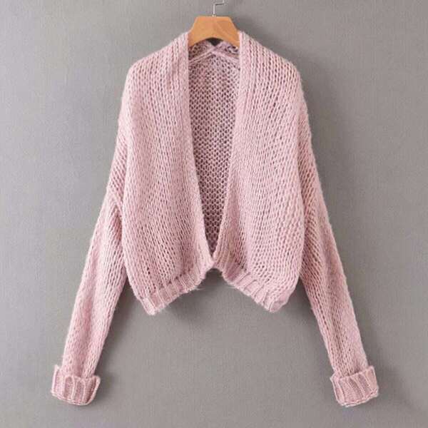 

Open Stitch Extra-long Sleeve Cardigan, Pink
