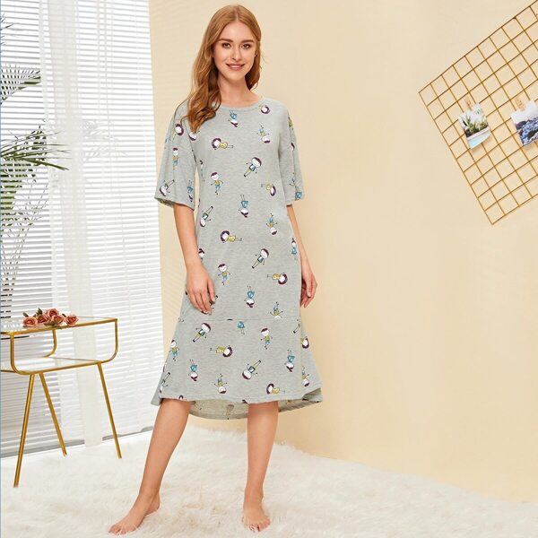 

Cartoon Print Ruffle Hem Night Dress
