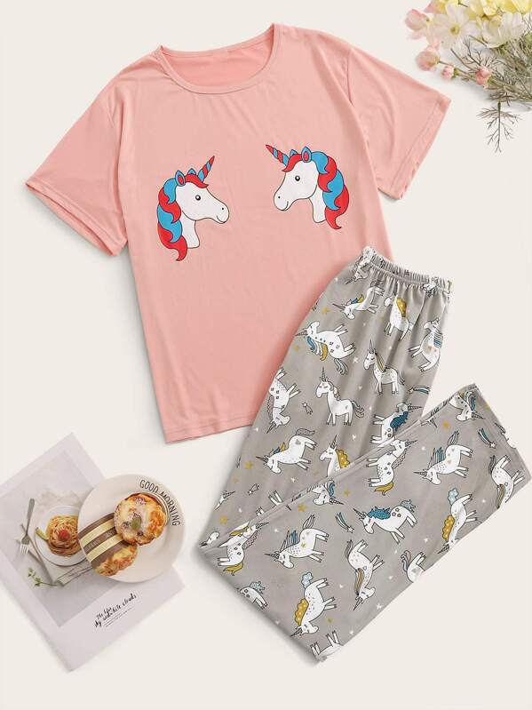 

Unicorn Print Pajama Set, Multicolor, Rasa
