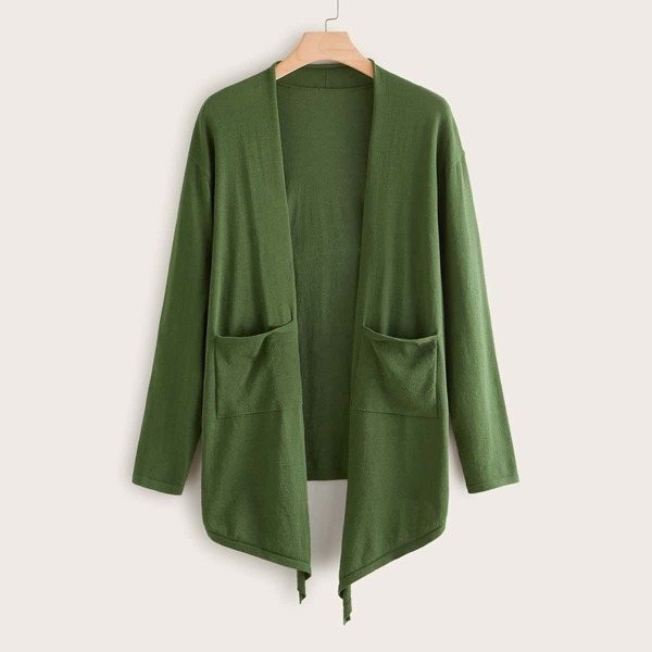 

Plus Asymmetrical Hem Pocket Cardigan, Green