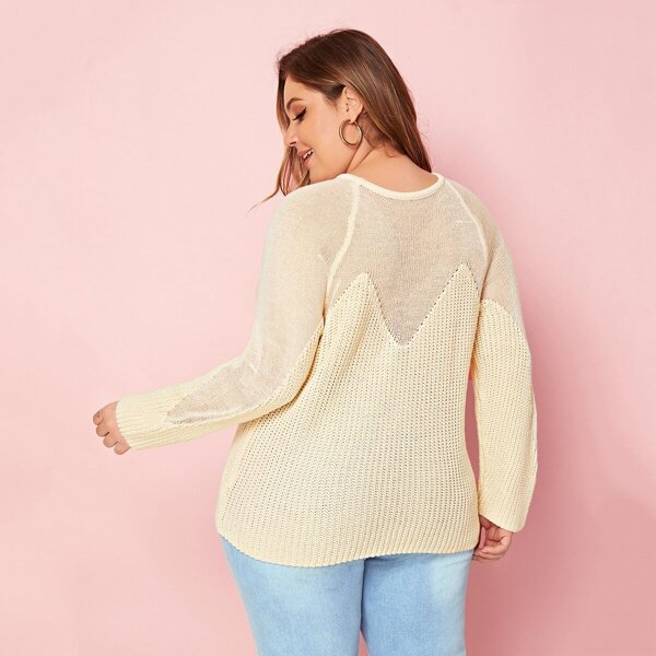 

Plus Solid Raglan Sleeve Sweater, Beige