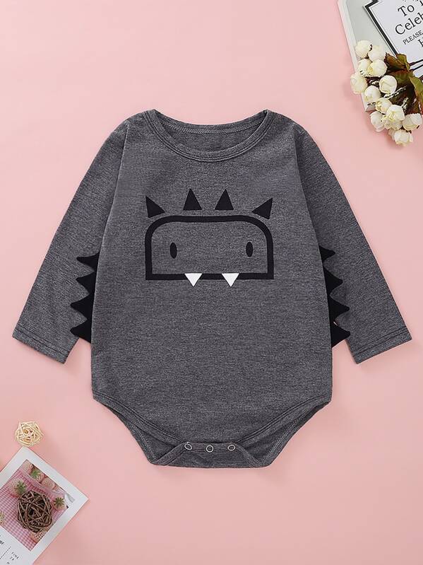 

Baby Boy Monster Print Long Sleeve Bodysuit, Grey