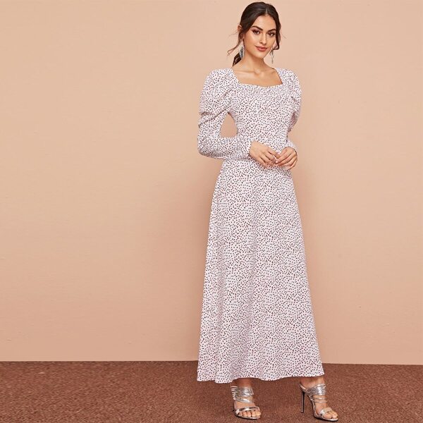 

Allover Print Puff Sleeve Maxi Dress, White