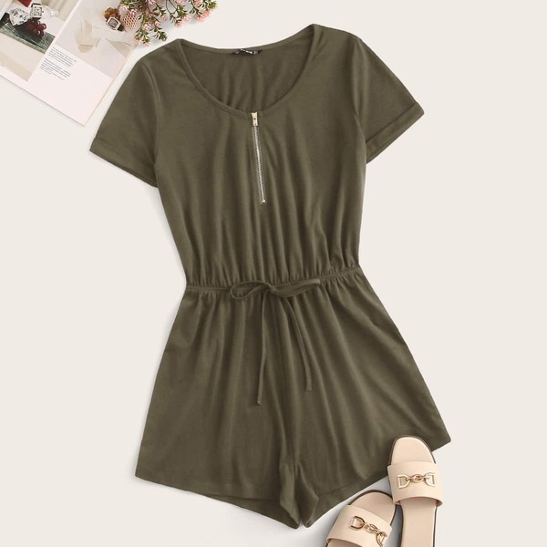 

Zipper Front Tie Waist Romper