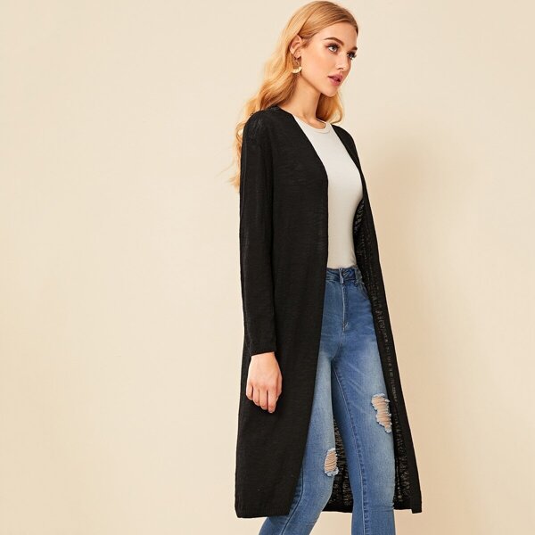 

Solid Midi Sweater Coat, Black