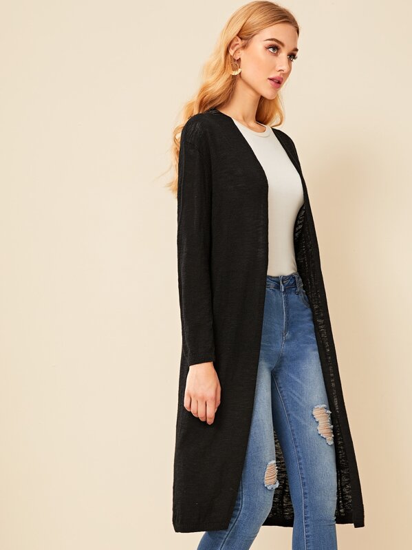

Solid Midi Sweater Coat, Black, Mary B