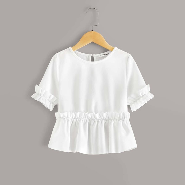 

Girls Ruffle Trim Keyhole Back Top