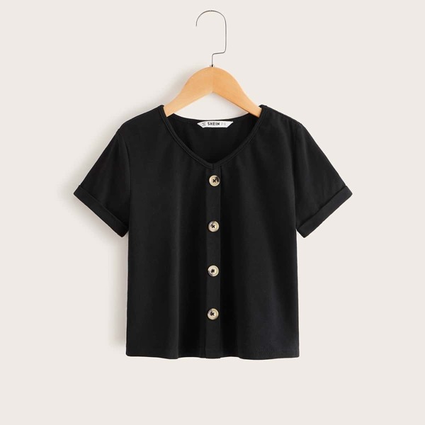 

Girls Buttoned Front Cuffed Top, Black