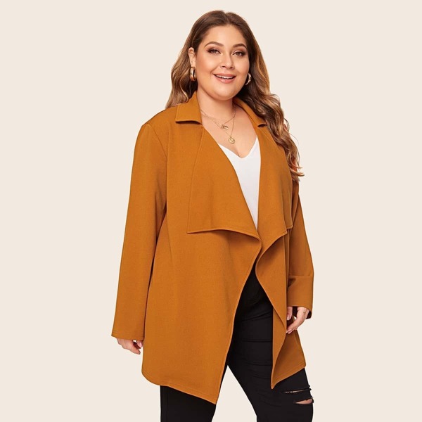 

Plus Solid Waterfall Collar Coat, Camel