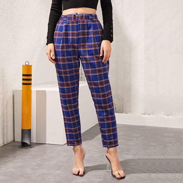 

Plaid Button Detail Tapered Pants, Multicolor