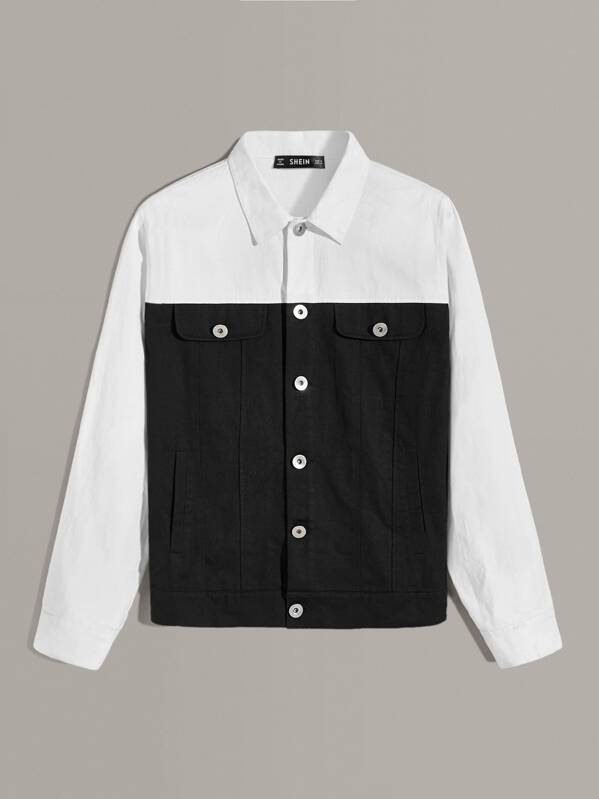 

Men Two Tone Single Breasted Jacket, Black and white