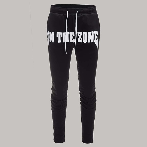 

Men Drawstring Waist Slogan Print Sweatpants, Black