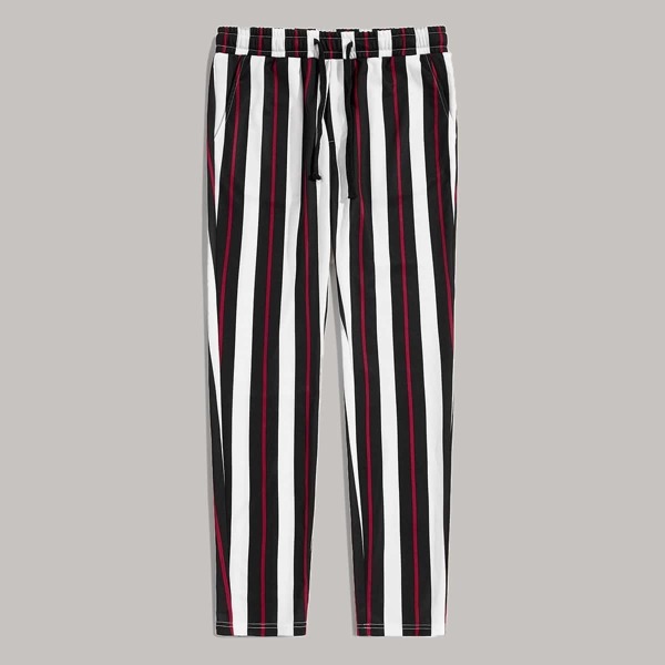 

Men Drawstring Waist Striped Pants, Multicolor