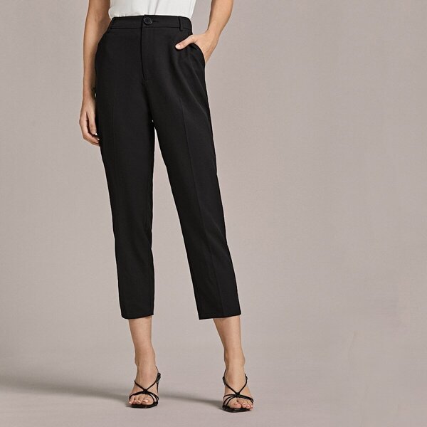 

Premium Solid Button Fly Crop Pants