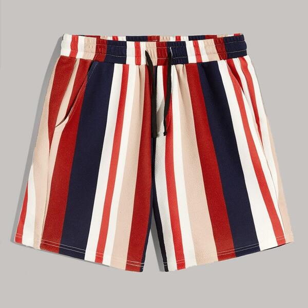 

Men Drawstring Waist Striped Shorts