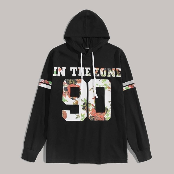 

Men Mixed Print Hoodie, Black
