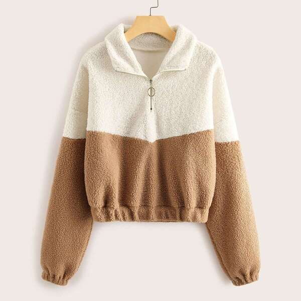 

Colorblock O-Ring Zip Half Teddy Sweatshirt