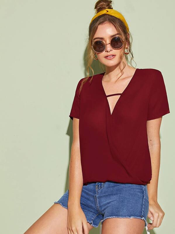 

Solid Peekaboo Wrap Top, Burgundy, Luiza