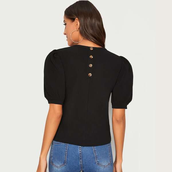 

Puff Sleeve Button Back Top