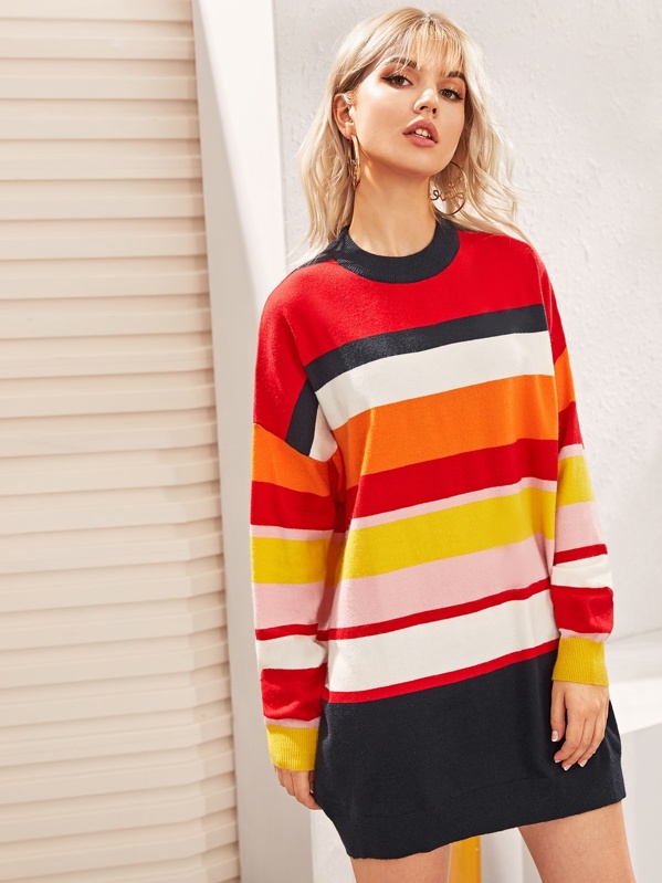 

Drop Shoulder Striped Sweater Dress, Multicolor, Tasha